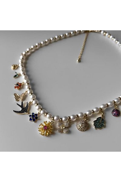 neslyaccessories Apm Design Pearl Charm Necklace