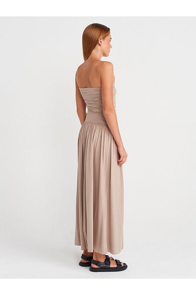 Dilvin 91496 Strapless Gathered Dress-Dark Stone