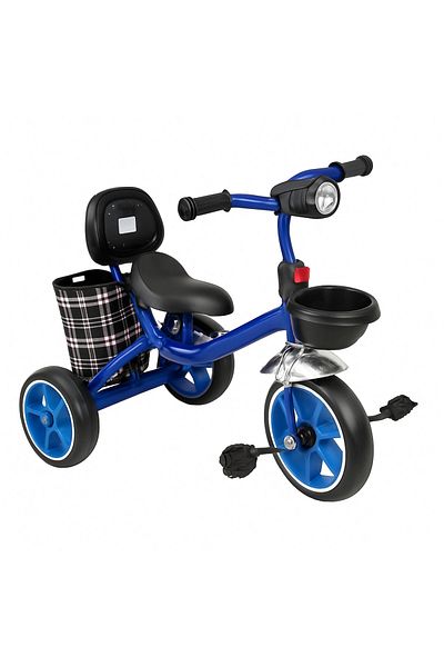 rexa Kids Ride-On Three-Wheel Tricycle with Rear Basket and Front Light – Blue