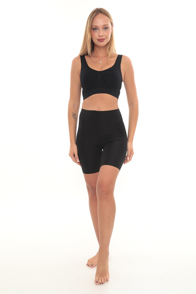 Sh Mağazacılık Porfy Laser Cut 5 Zones No Marks Women's No Show Shorts Corset Black Color