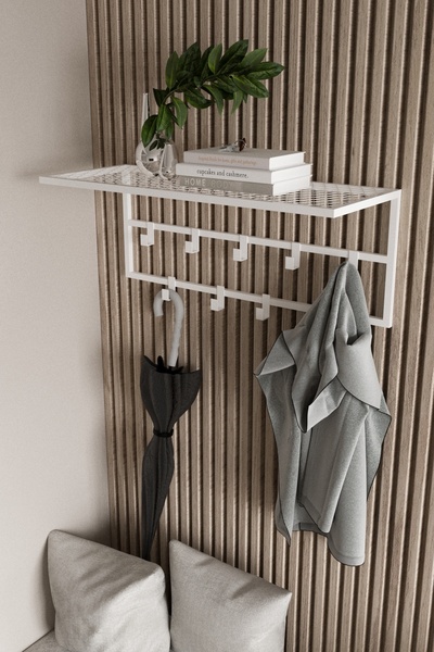 AJU Dekoratif Portmanto Metal Duvar Askılığı ve Raf Portmanto Modern Giysi Mo...