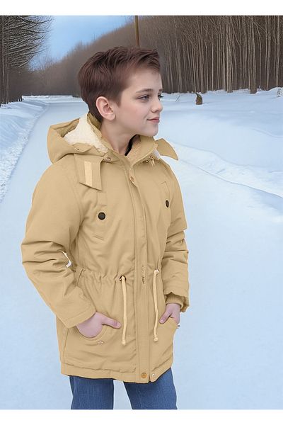 Joui Co Children's Waterproof Canvas Fabric Fur Winter Thick Coat - Durable and Machine Washable