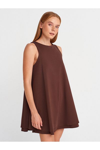 Dilvin 91500 Volume Short Dress-Brown