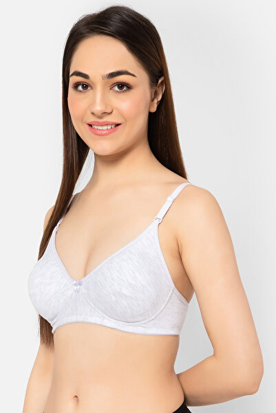 Clovia Non-Padded Non-Wired Full Cup Multiway T-shirt Bra in Light Grey Melange - Cotton Rich