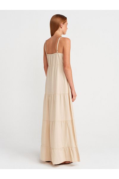Dilvin 90573 Drawstring Long Denim Dress-Stone