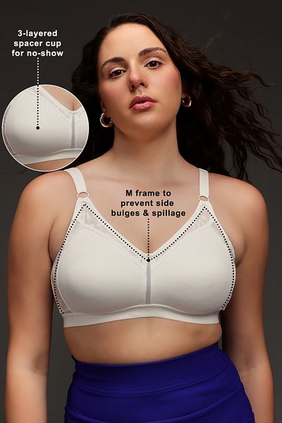 Clovia Non-Padded Non-Wired Spacer Cup Full Figure Bra in White - Cotton