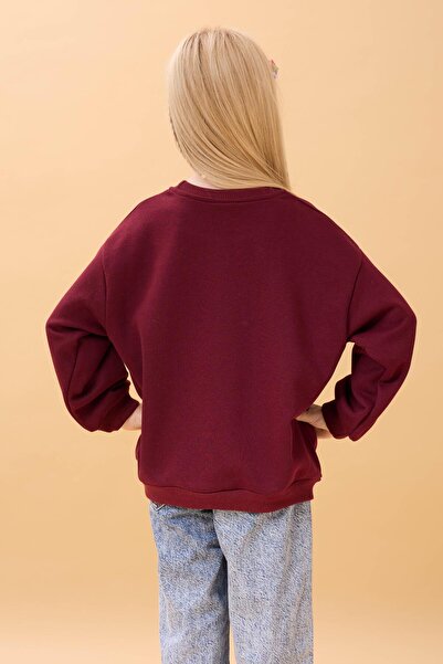 Perendi Κοριτσίστικο Καμηλοπάρδαλη Κεντημένο Εποχιακό Φούτερ Oversize – Claret Red