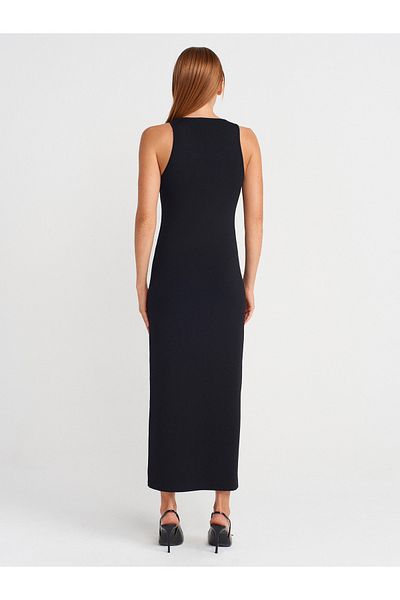 Dilvin 90255 Accessory Detailed Slit Knitwear Dress-Black