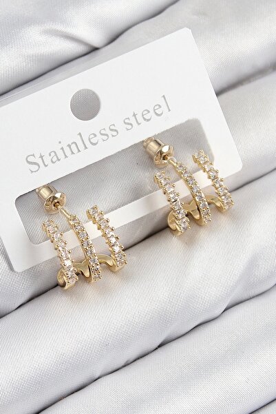 Clariss Brass Zircon Stone Model Gold Color Women's Earrings