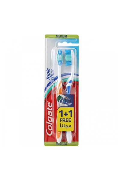 Colgate Triple Action Toothbrush, Medium, 1+1 Free