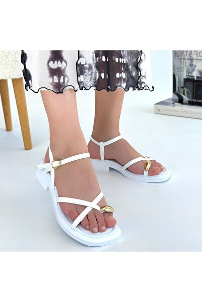 BESKAR Nordi White Skin Belted Sandals