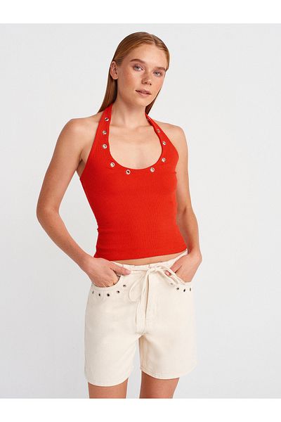Dilvin 21162 Halter Neck Top-Red