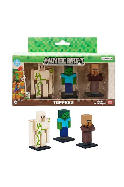 MINECRAFT 3D Toppeez Figure and Pen Head 3 Pack - Iron Golem - Zombie Steve - Village