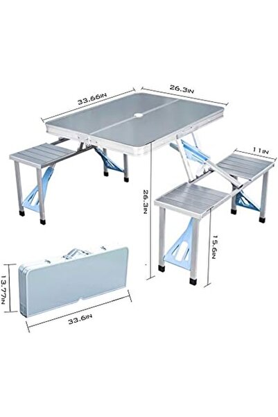 Proride STONCEL Folding Picnic Table and Beach Set, Aluminum Alloy Portable Desk with 4 Seats