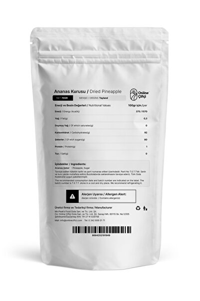 OnlineÇiftçi Dried Pineapple with Sugar 70Gr