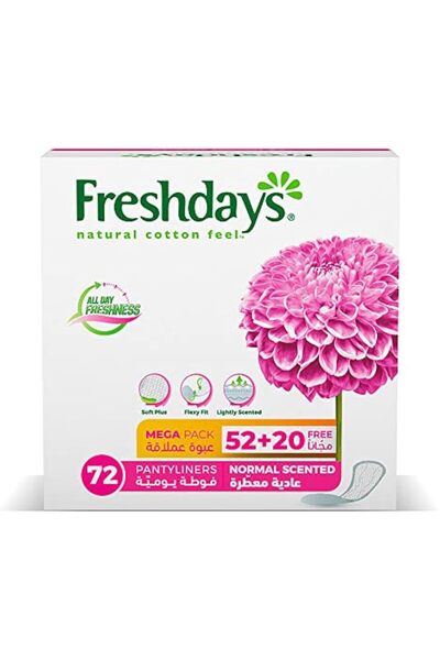 FRESH DAYS فوط صحية يومية فريش دايز عادية معطرة، 72 فوطة صحية