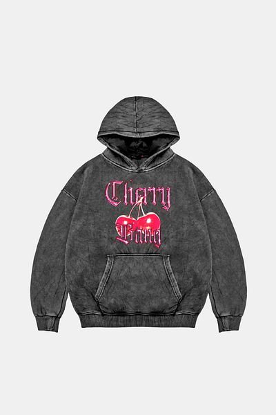 Bak Moda Cherry Gang Printed Women's Washable Black Hoodie
