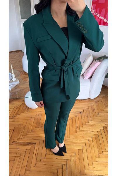 Moda İkra Women's Belted Blazer Jacket Split Pants Suit