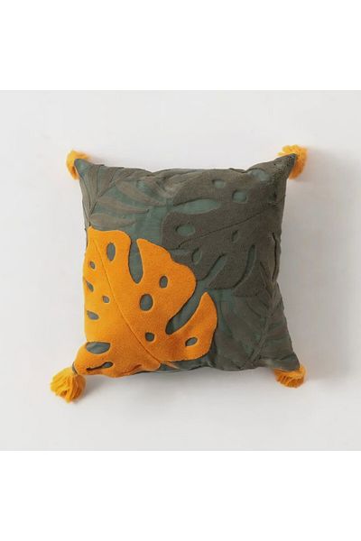 white guard Punch Embroidered Tropical Leaf Pattern Decorative Pillow – 43X43 Cm, Zippered, Filled