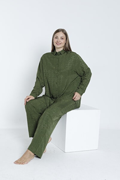 Juliet Deluxe Kadın Dokuma Viskon Kumaş Gömlek Yaka Alt-Üst Takım 33607