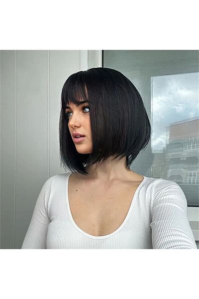 Generic Short Straight Hair Wig - European & American Bangs