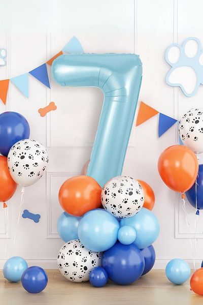 PARTİAVM 7 Years Old Blue Number Birthday Balloon Set Hero Dogs and Party Decor with Paw Pattern and Balloons