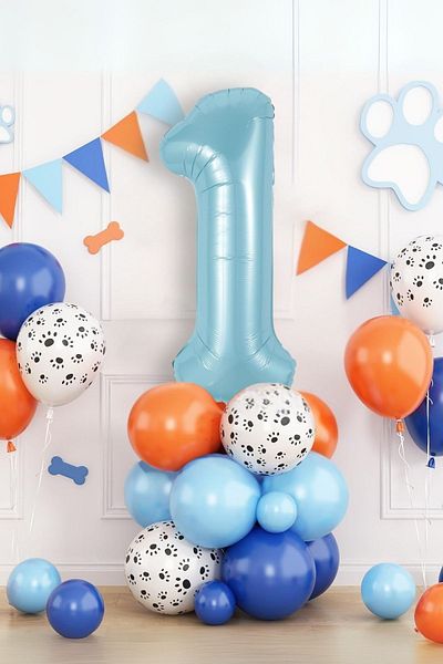 PARTİAVM 1 Year Old Blue Number Birthday Balloon Set Hero Dogs and Party Decor with Paw Pattern and Balloons