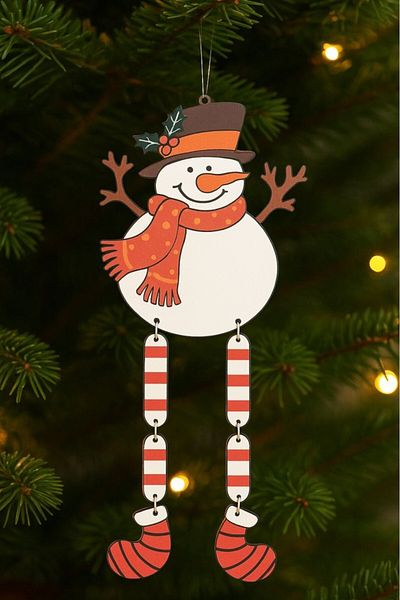 BeySüS Ornament pentru Pom de Crăciun Om de Zăpadă din Lemn cu Picioare Leagăn 27 cm