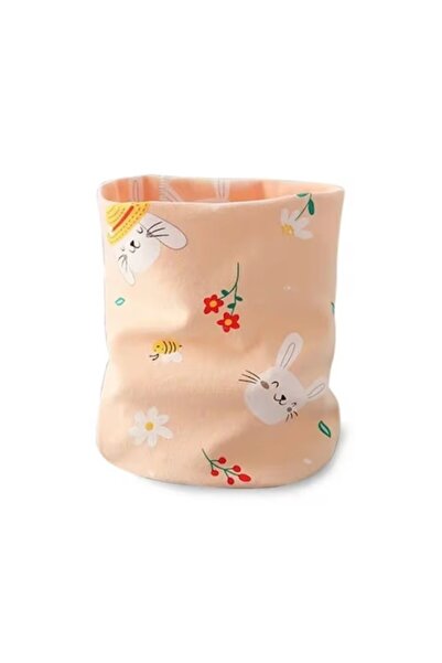 KERNOWSUN Rolled Collar Scarf for Children, Rabbit and Flower Design, Peach, 40x20 cm