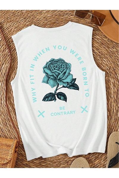 MARKATEM Fleur Printed Casual Cut Cotton Oversize Men's Sleeveless T-Shirt