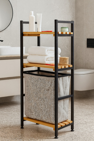 PEKA 2 Raflı Çamaşır Sepeti Banyo Düzenleyici Raf Kirli Sepeti