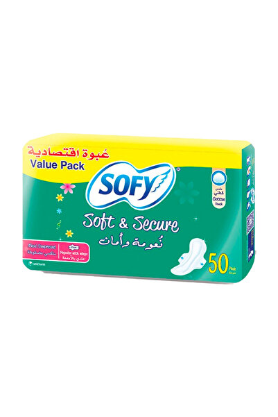 sofy فوط صحية رفيعة ناعمة وآمنة كبيرة الحجم بأجنحة، 50 فوطة
