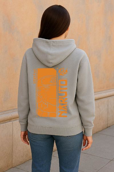 By Caspita Fashion Lenithra Naruto Anime Back Printed Unisex Oversize Gray Hoodie