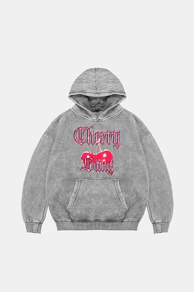 Bak Moda Cherry Gang Printed Women's Washable White Hoodie