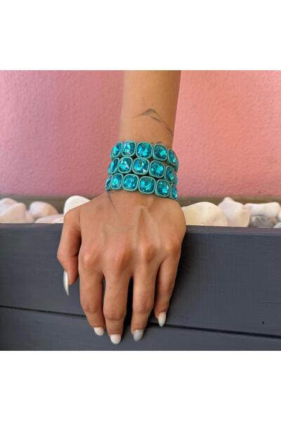 neslyaccessories سوار مرن من الأحجار الملونة (فيروزي)