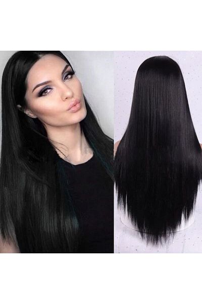 Generic Straight European-American Black Wig - Medium