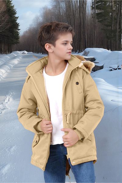 Joui Co Children's Waterproof Canvas Fabric Fur Winter Thick Coat - Durable and Machine Washable