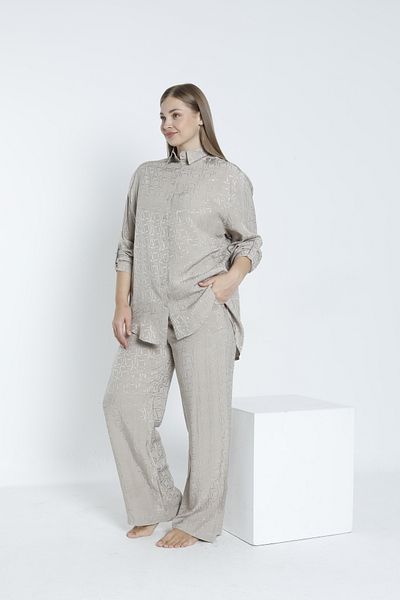 Juliet Deluxe Women's Woven Viscose Fabric Shirt Collar Bottom-Top Set 33607