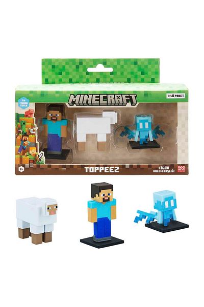 MINECRAFT 3D Toppeez Figure and Pen Head 3 Pack - Steve - Sheep - Allay