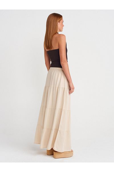 Dilvin 80588 Elastic Waist Gathered Denim Skirt-Stone