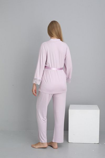 Miss Dünya Lissa Lilac Front Tie Lace Detailed Maternity and Maternity Pajama Set