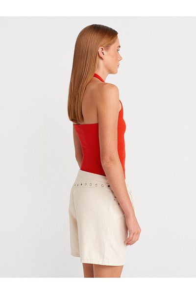 Dilvin 21162 Halter Neck Top-Red