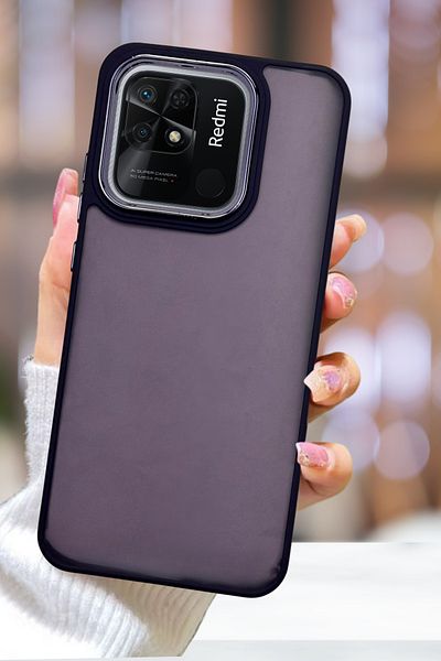 Fibaks Redmi 9C Case Metal Frame Colorful Frosted Transparent Cover with Sensitive Button