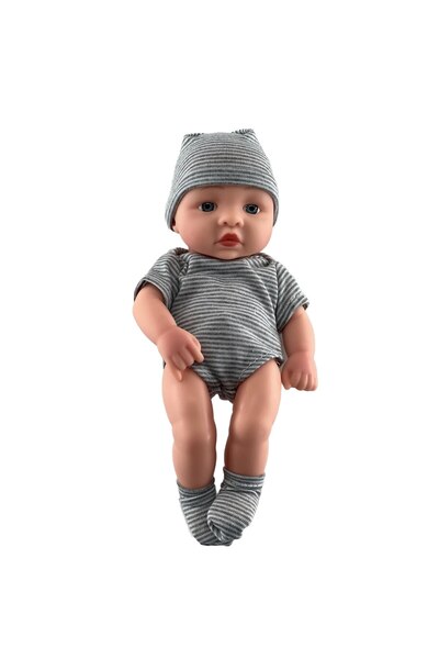 Mixbo Mini baby doll Mixbo, boy, mobile body, 20 cm, gray with white stripes