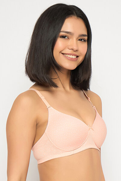 Clovia Padded Non-Wired Full Coverage Printed Multiway T-shirt Bra in Peach Colour