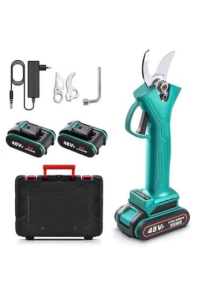 Sosar Electric Gardening Shears, 48V, 2 Carbon Steel Blades, Adjustable Cutting 15–30mm, with 2 Recharge