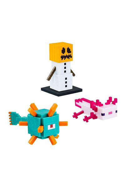 MINECRAFT 3D Toppeez Figure and Pen Cap Pack of 3 - Axolotl - Guardian - Snow Golem