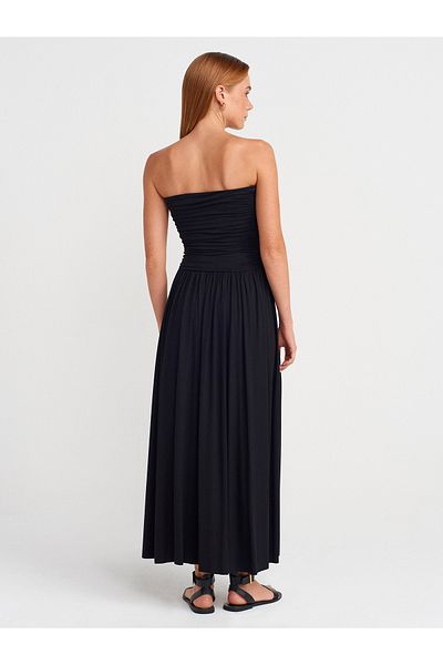 Dilvin 91496 Strapless Gathered Dress-Black