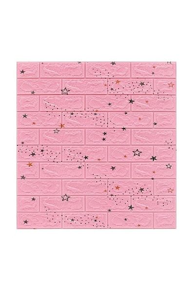 Sosar Set 10 bucati Tapet 3D Autoadeziv pentru interior 70 x 77 cm, imitatie caramida, Roz Stelute