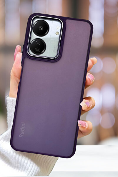 Fibaks Redmi 13C Kılıf Metal Çerçeve Hassas Butonlu Renkli Buzlu Şeffaf Kapak